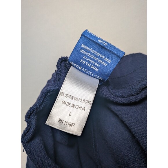 FC Barcelona Mens Fleece Sweat Shorts Size L Blue Spellout Drawstring Waist - Picture 7 of 9